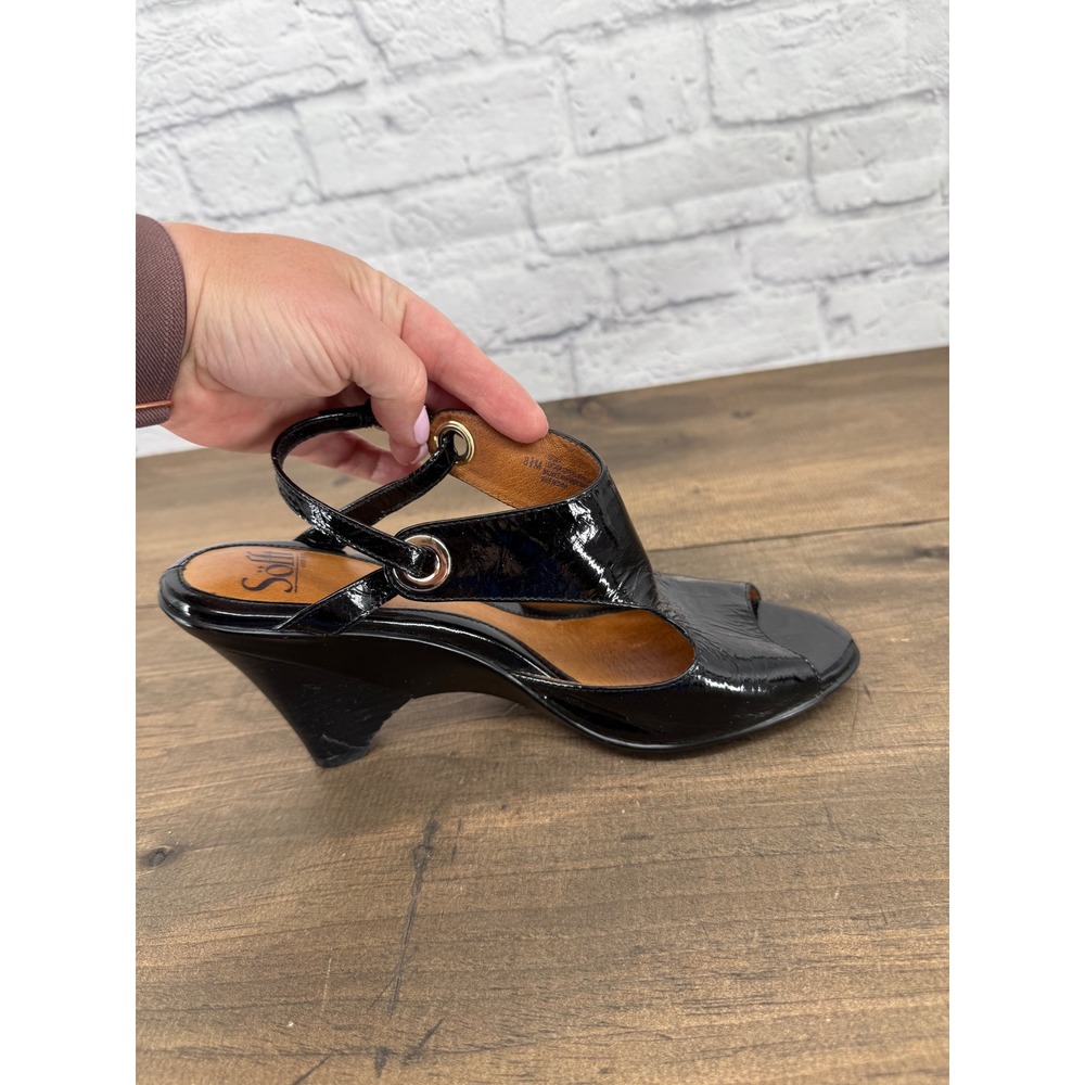 Sofft Black  Patent Leather Peep Toe Slingback Heels 8.5M Classic Comfort Office - Picture 11 of 13